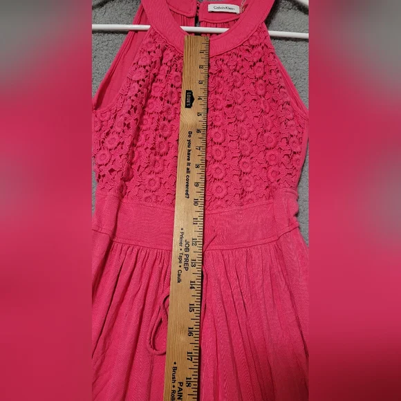 Calvin Klein Pink Halter Maxi Dress with Side Pockets and Lace Top Size 2 - Picture 4 of 10